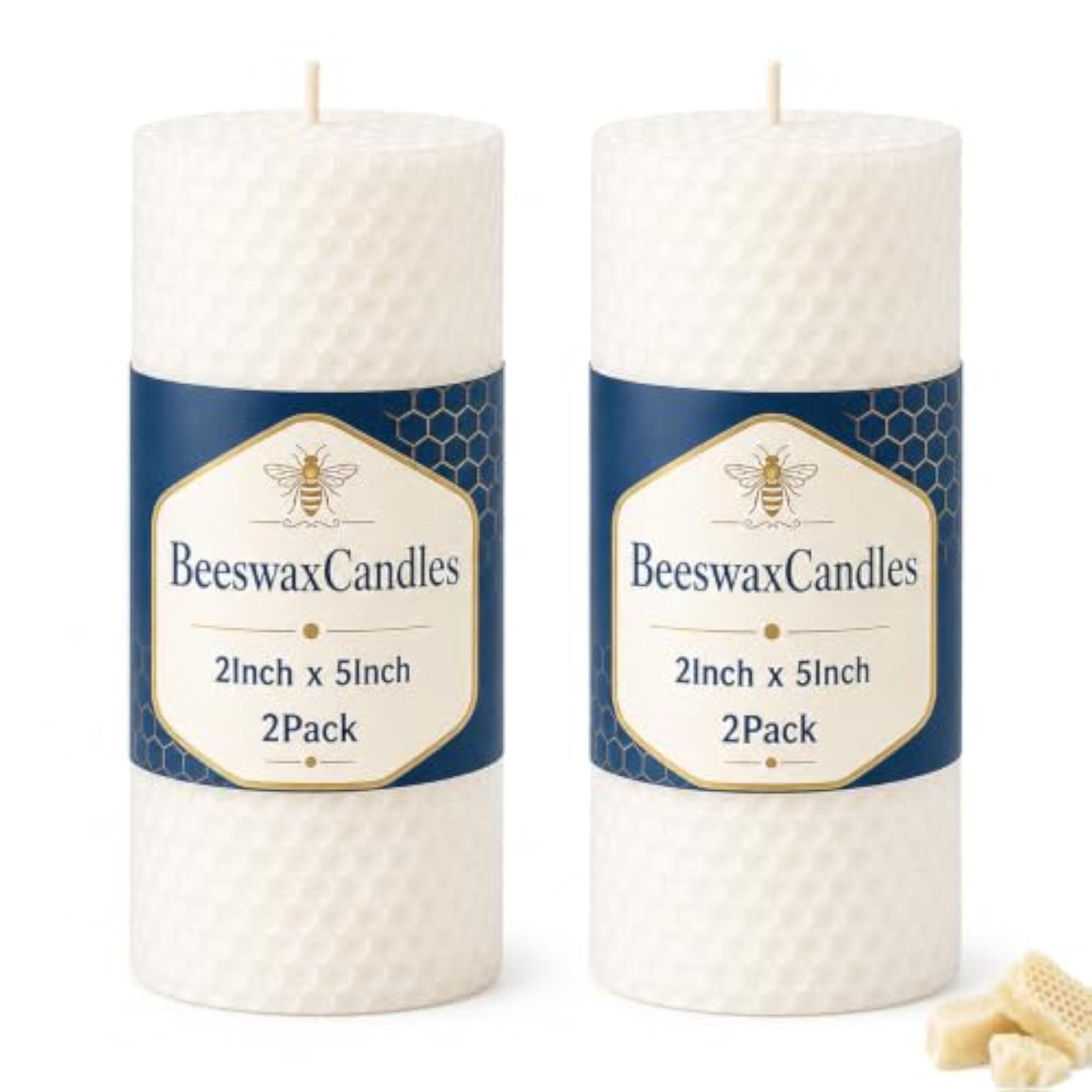 Beeswax Pillar Candles 2x5 Inch White, 2 Pack