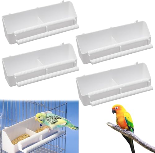 Gykutix 4 Pièces Mangeoire Oiseaux Cage Mangeoire pour Oiseaux Cage Distributeur de Nourriture pour Oiseaux, Plastique Boîte de Mangeoire pour Oiseaux