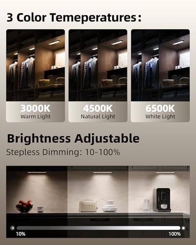 Image of 4Pack 7.8inch Under Cabinet Lighting, Rechargeable Motion Sensor Light Wireless Indoor, Dimmable 3 Color Temps Closet Lights with Remote, Under Counter Lights for Walk-in Closet, Stair