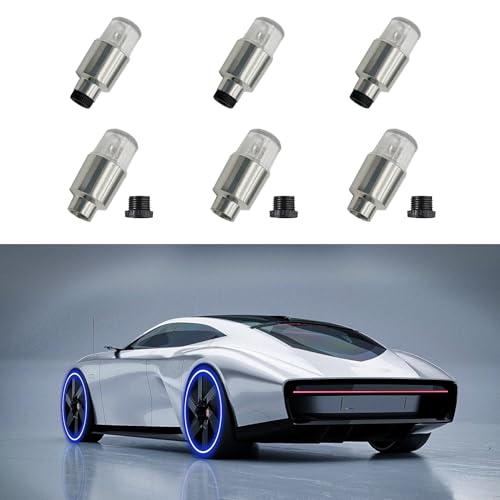 QZTYTY 6PCS Car Tire Valve Light, LED Wheel Lights, Waterproof LED Flashing Light, Universal Car Exterior Accessories Neon Flash Light Tire Valve Lights Compatible with Car Motorcycle (Blue)