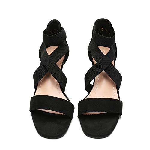 DREAM PAIRS Women's Elastic Ankle Strap Low Wedge Sandals4