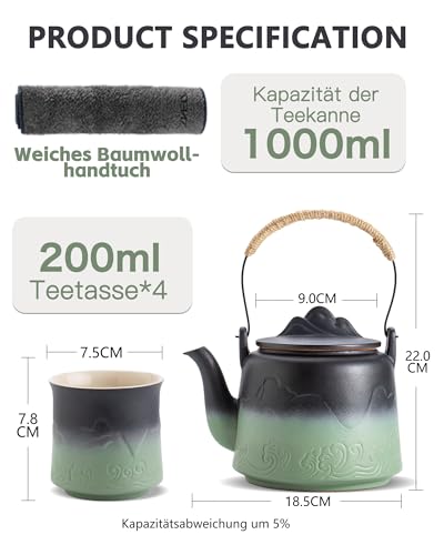 Foto von ZENS Japanische Teekanne Keramik Mit 4 Tassen, Teeservice für Losen Tee