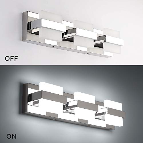 Image of SOLFART 3 Lights Chrome Bathroom Lights Over Mirror Modern LED Vanity Light Bathroom Vanity Lighting Fixtures 20 inch White Light Non Dimmable