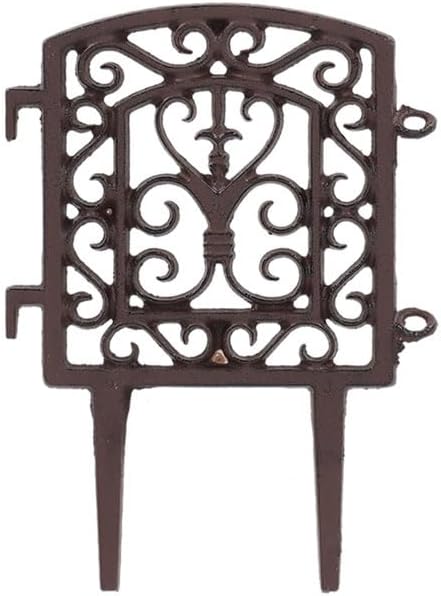Esschert Design Square Frame Garden Fence, Rust – Set of 12 Cast Iron Sections with Scrollwork, Decorative Landscape Edging for Flower Beds & Paths, Easy Install, Classic Arched Top Design