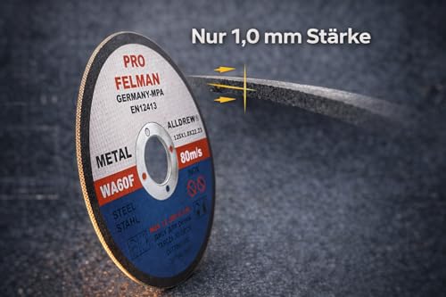 50x Metall Trennscheiben 125 mm 1,0 mm – extra dünne Flexscheibe für Winkelschleifer & Flex, Metall, Stahl, Edelstahl INOX, EN12413, ALLDREW