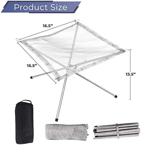 OneWiz Portable Fire Pit Wood Burning, 304 Stainless Steel Camping Fire Pit with Bracket, Carrying Bag, Lock Ring and Folding Fire Pit Net for Camping Fire, Picnic, Outdoor BBQ, Backyard Patio, Travel