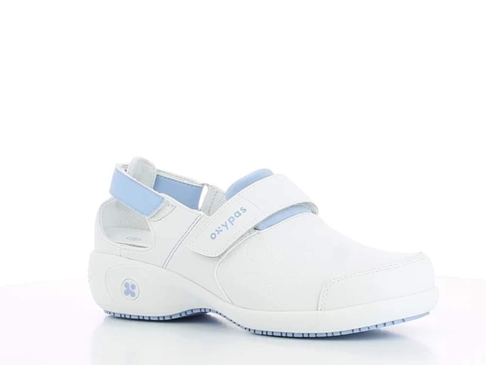 Oxypas Arbetsschuhe aus Leder - SALMA - Sicherheitsclog für Damen, rutschfeste und Bequeme Schuhe ideal für Krankenhaus und Pflege, Weiss, 40 EU