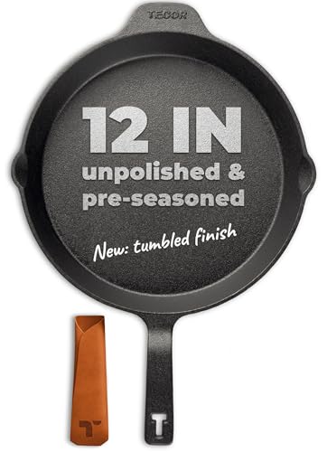 TECOR Cast Iron Skillet 12'' Unpolished, Universal, Natural - Durable Cast Iron Pan - Non-Stick Oven Safe Skillet Simply Top Quality - Steak Pan - Cast Iron Cookware - 12 Inch