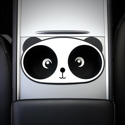 BEEGROW Center Cosole Cup Holder Insert for Tesla Model 3 Model Y 2023 2022 2021, Cute Panda Tesla Interior Accessories