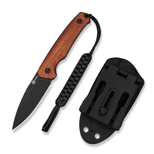 CIVIVI Altus EDC Fixed Blade Knife, 2.99 14C28N Steel Drop Point Blade, Full Tang Guibourtia Wood Handle, Kydex Sheath with T-Clip, Ideal for Outdoor Camping Hiking and Everyday Carry C20076B-3