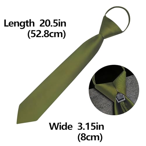 Image of YourTies Zipper Tie for Men Adjustable Pre-tied Satin Neckties and Pocket Square Set Solid Color Business Formal Wedding