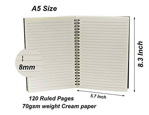 YYaaloa 8-Pack A5 Lined Sketch Book Soft Cover Spiral Notebooks Journals 120 Pages 5.7" x 8.3" Cream colored paper (A5 Lined brown 8pcs) - Image 4
