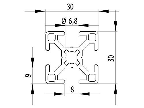 Perfil de aluminio 30 x 30 L tipo B ranura 8 perfil de aluminio paquete de ahorro 9 x 1500 mm