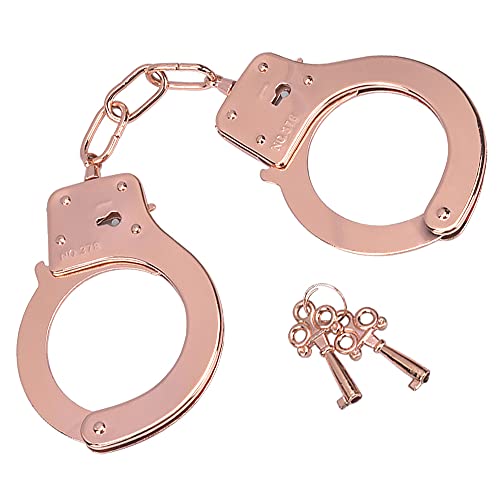 Bedsecret Handcuffs Double Lock Steel Police Edition Professional Grade Handcuffs Hand Cuffs Cop with Keys-Rose Gold