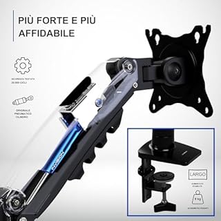 Invision Braccio Monitor Supporto Schermi 19-32 pollici, VESA 75/100mm, Morsetto Scrivania, Regolazione Dell'altezza con Inclinazione, Girevole e Ruota, Capacità di Carico 2-9kg MX200 Braccio Singolo