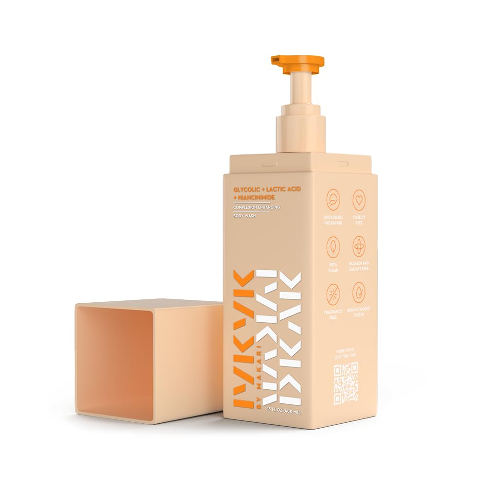 MAKARI IYKYK Gentle Exfoliating Body Wash Glycolic Lactic Acid Cleanser with Niacinamide Smooths Dry Skin for Radiant-Looking Results