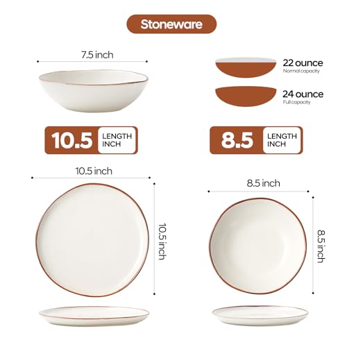 Image of Bestone 12 Pieces Round Kitchen Dinnerware Sets,Plates and Bowls Sets,Dishes, Plates, Bowls, Dish Set, Chip Resistant Ceramic Dinnerware Set, Dishwasher /Microwave Safe,Service for 4,Pearl White