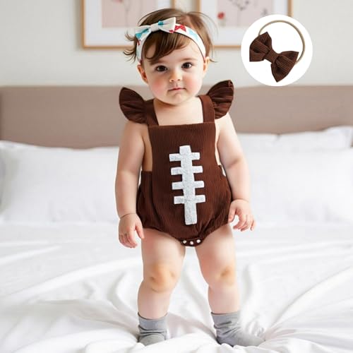 Football Newborn Infant Baby Girl Romper Onesie Fall Outfits Ruffle Embroidery Headband Set Toddler Girl Clothes2