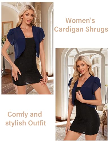 Image of HANERDUN Women Bolero Shrug Summer Chiffon Cropped Cardigan Open Front Sheer Short Sleeve Cropped Cardigans