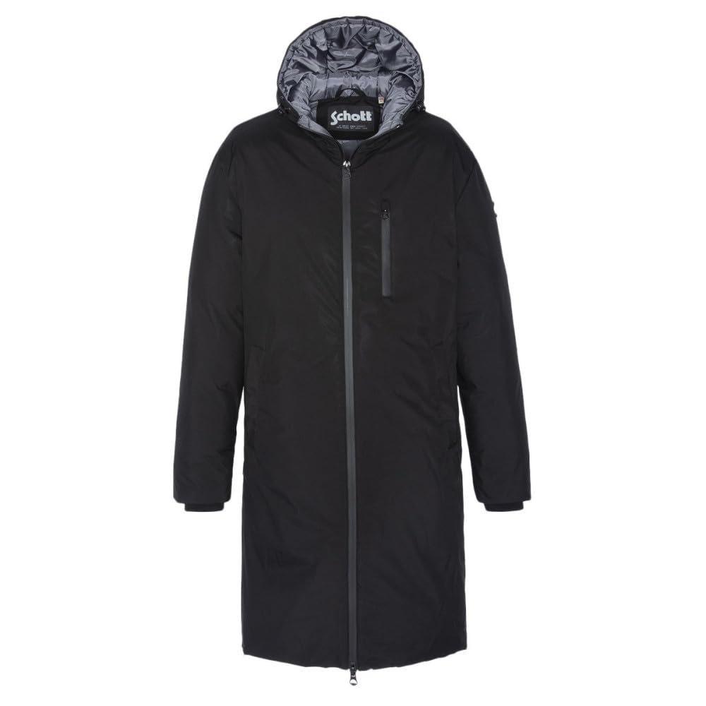 Schott Men's Noir Long Zipped Jacket With Welded Seams