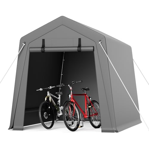 Garvee Cobertizo de almacenamiento portátil para exteriores, impermeable y resistente a los rayos UV, con 2 puertas enrollables con cremallera, tienda de campaña antinieve para motocicleta, bicicleta