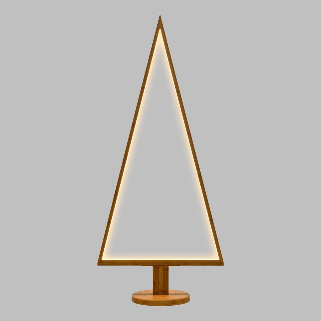 Magie di Natale Albero triangolare luminoso con led bianco caldo e base in legno (Grande)
