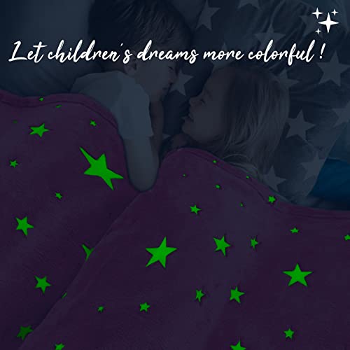 Glow in The Dark Blanket for Kids Unique Birthday Gifts for Girls Boys Teens Soft Cozy Warm Fuzzy Cute Throw Blanket All Seasons Pink Glowing Stars Blankets for Couch Sofa Bed 50"×60"