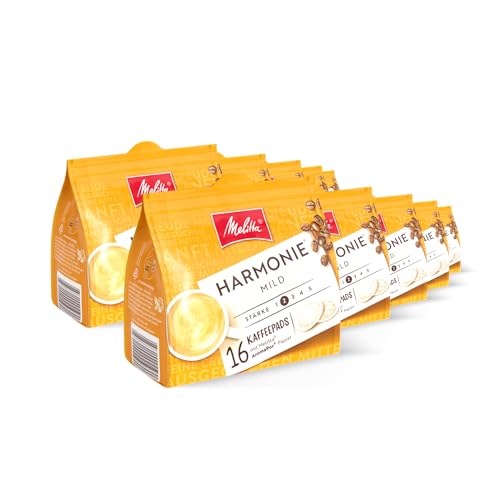 Melitta Harmonie mild gemahlener Röstkaffee in Kaffee-Pads 10 x 16 Pads, Kaffeepads für Pad-Maschine, milde Röstung, geröstet in Deutschland, Stärke 2, im Tray