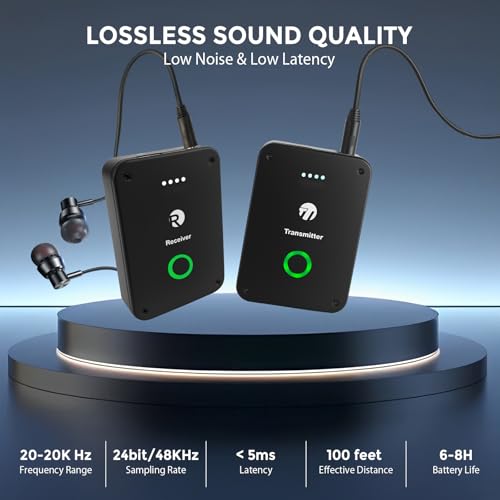 CISSIYOG In-Ear Monitoring Kopfhörer, Kabelloses 2.4G Stereo Mono/Stereo IEM-System, Wireless In-Ear Monitor System Earphone mit Sender & Empfänger für Studio Live-Auftritt und Bandproben