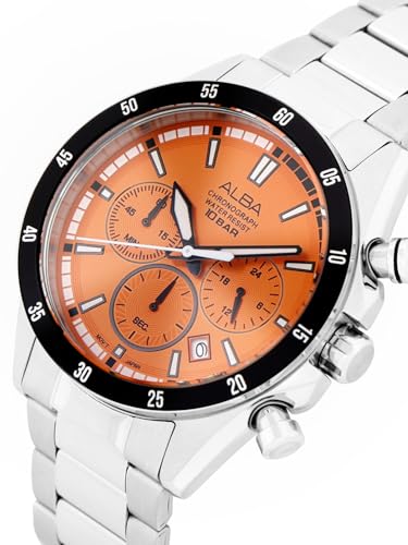 ALBA Stainless Steel Analog Orange Dial Men Watch-At3J21X1, Silver Band - Image 2