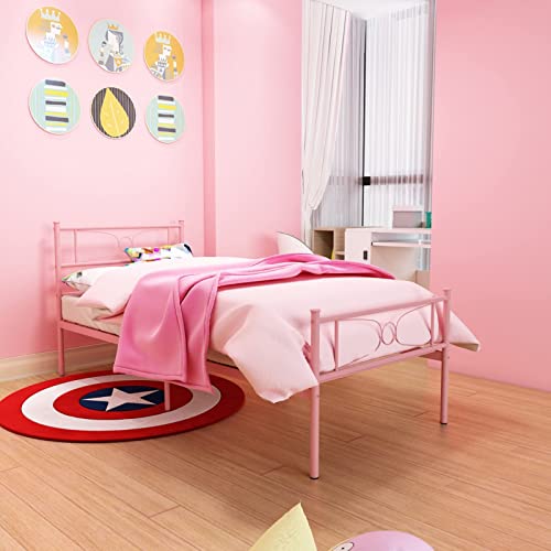 Gime Pink Bed Frames Twin For Girls Single Metal Beds With Headboard For Kids No Box Spring Needed(Updated Version) (Leslie) #TOP2