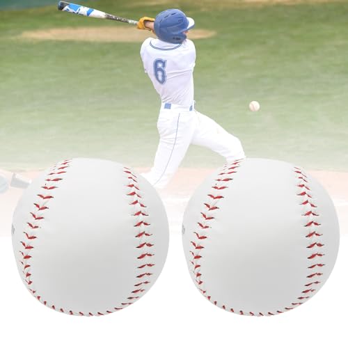 Yowmina 2Pcs Standard Baseball Ball, 9 inch Game Baseballs for Youth and Adult Baseball Players Training, Soft Leather Baseball for Batting Fielding Hitting Pitching Practice