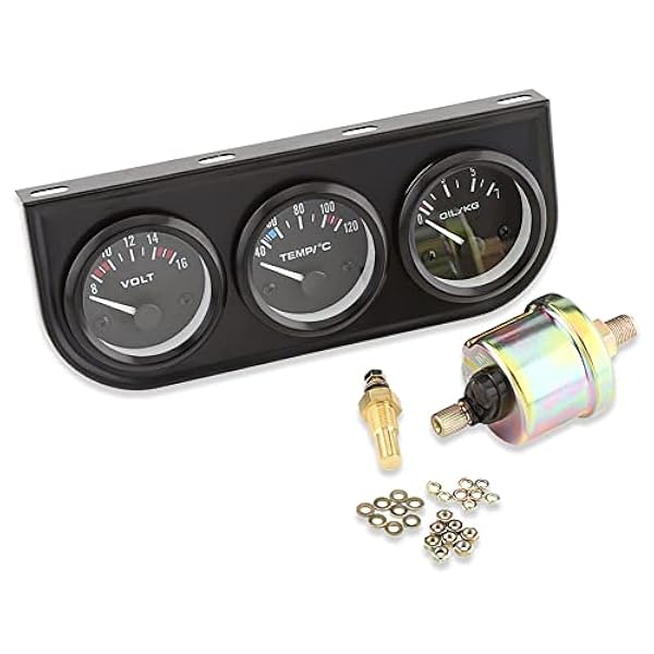 52mm Manometri per Auto, KIMISS Manometri Oliedrukmeter Temperatura Indicatore,Triplo Calibro Auto Motore Elettrico Digitale