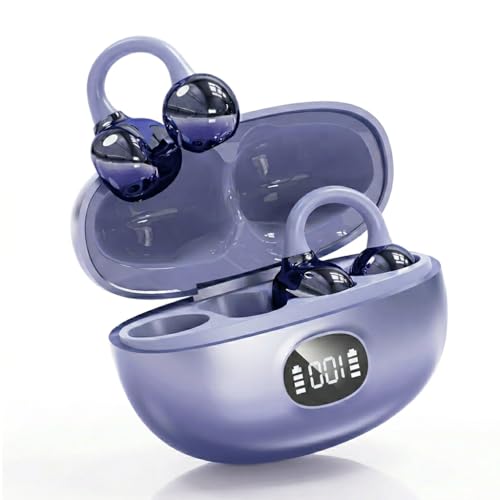 Auriculares Inalámbricos Bluetooth Audífonos Oreja Abierta Open-Ear con Clip Reducción Ruido Pantalla LED Control Cascos Inalambricos Bluetooth Táctil Ligeros 4.5g para Deporte y Running Morado