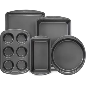 GoodCook Everyday Nonstick Steel 5-Piece Bakeware Set, Gray, Includes Cookie Sheet, Cake Pan, Loaf Pan, Muffin Pan, and Roast Pan, Durable and Scratch-Resistant Baking Set