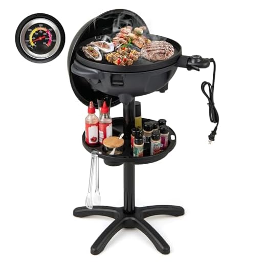 Giantex Electric Grill Outdoor, 1200W Electric BBQ Grills Outdoor Cooking with Lid & Thermometer, Nonstick Griddle, Drip Tray, 2-in-1 Freestanding & Tabletop Grill for Apartments Backyard Party
