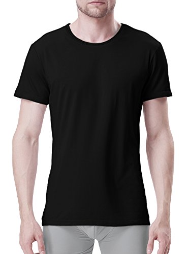 DAVID ARCHY Men's 3 Pack Soft Comfy Bamboo Rayon Undershirts Breathable Crew Neck Tees Short Sleeve T-Shirts (L, Black)