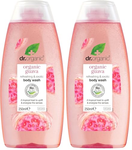 Image of Dr Organic Guava Body Wash, Shower Gel, Mens, Womens, Natural, Vegan, Cruelty-Free, Paraben & SLS-Free, Organic, 250ml, Packaging may vary (Pack of 2)