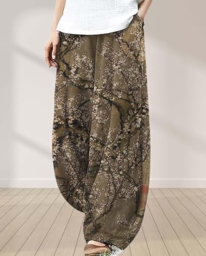 Ocean Print Cargo Pants for Women Cotton Linen Japanese Baggy Trouser Casual Boho Oil Painting Pants Wide Leg2