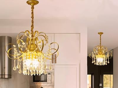 SMGFUNE 3-Light Gold Chandelier for Dining Room, Modern Crystal Chandelier for Entryway, Small Chandelier for Hallway Foyer Kitchen Island Closet Bathroom
