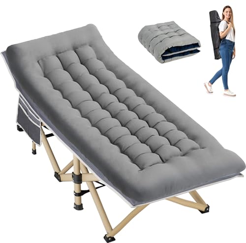 Candockway Portable Folding Camping Cot for Adults - Extra Wide 28" Cot Bed with Comfortable Mattress & Carry Bag for Home, Office Naps, Outdoor Travel