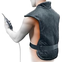 Pure Enrichment PureRelief Pro Far Infrared Back & Neck Heating Pad - Deeper Muscle Relief for Back, Neck, Shoulder Pain in Athletes, 4 Heat Settings, Dry/Moist Heat, 31.5 x 24 Iron Gray