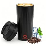 SKIASE タンブラー 500ml セラミックコーティング コーヒーカップ 蓋付き マグカップ 保温保冷 真空断熱 持ち運び おしゃれ 可愛い ステンレスボトル こぼれない 洗いやすい ブラック