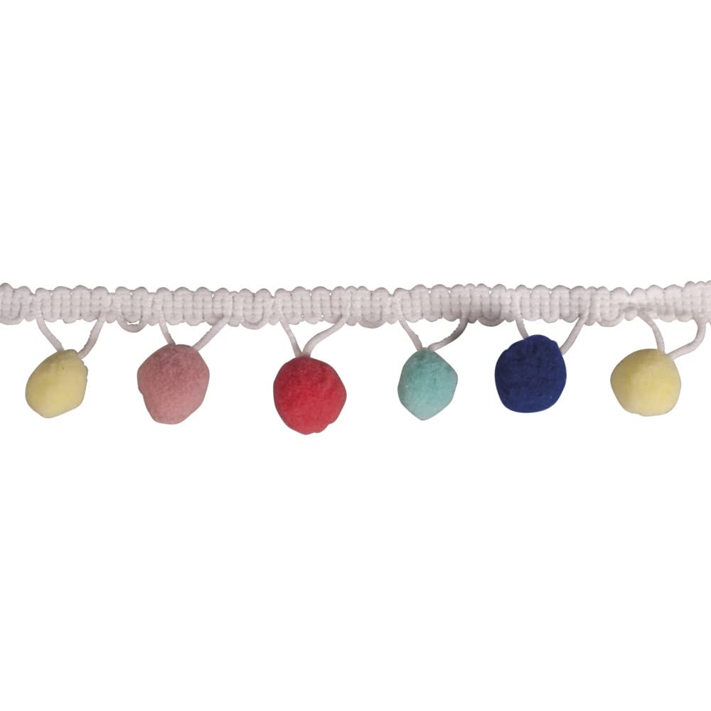 Rayher 55853685 Pom Pom Trim, Ball Fringe Ribbon for Sewing, Papercraft and Home Decor Projects, Yellow, Pink, red, Blue, 2m