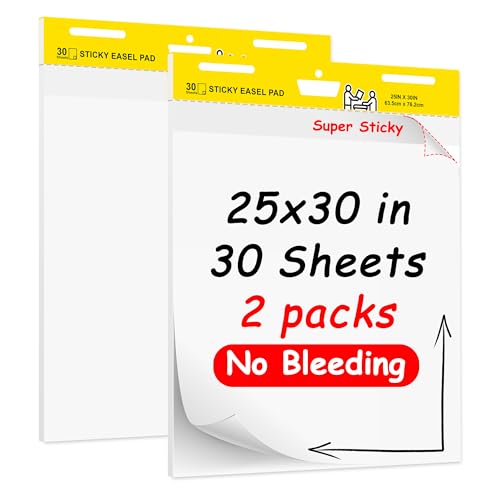 YNXPTBNC Super Sticky Easel Pad,25 in x 30 in Self Stick Flip Chart Paper,30 Sheets/Pad,2 Pad/Pack,Large White Premium Anchor Chart Paper,Easel Paper for Teachers,Businessmen,Office Workers by YNXPTBNC - Used condition - US$26.88