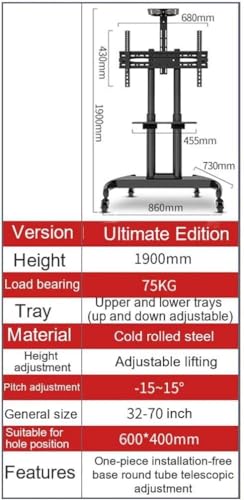 Soporte móvil para TV con ruedas para pantallas de 32 a 70 pulgadas miniatura 7