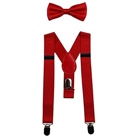 Baby Suspenders and Bow Tie Set Kids Suspender Bowtie Sets Adjustable Suspender Set for Boys and Girls-Red Cover