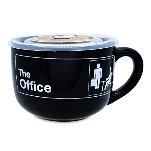Silver Buffalo The Office Title Sign Ceramic Soup Mug With Vented Plastic Lid, 24 Ounces