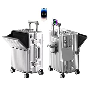 AIWEINY Suitcase Carry-on Luggage Spring-Summer Travel Airline Approved with TSA Lock, 360° Wheel, PC Hard Shell and Aluminum Frame Pressure-Resistant, Suitable for 20'' 24'' 26'' (Silver, 20)