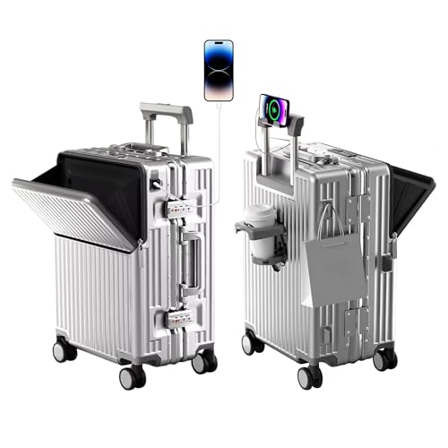 AIWEINY Suitcase Carry-on Luggage Spring-Summer Travel Airline Approved with TSA Lock 360 Wheel PC Hard Shell and Aluminum Frame Pressure-Resistant (Silver 20)